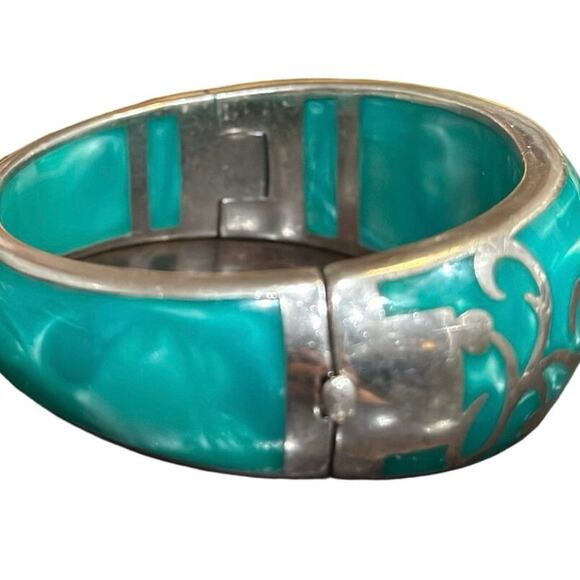 ANDREW HAMILTON CRAWFORD 925 Silver Teal Cuff Botanical Vine Modernist Bracelet - Picture 14 of 16